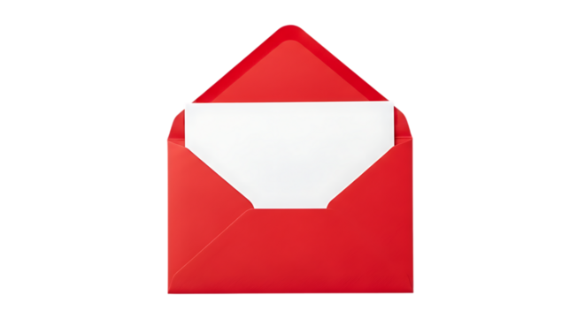 Red envelope with white paper isolated on a transparent background
