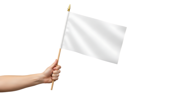 Hand holding white flag isolated on a transparent background
