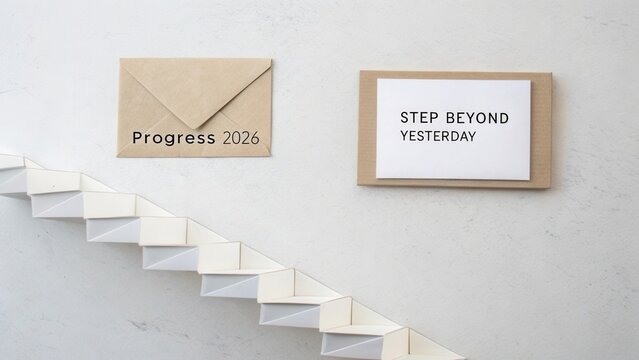 Inspirational messages for future success with envelope and cards representing progress and motivation in personal growth 2026