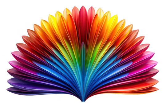 Colorful paper fan isolated on transparent background, a vibrant and artistic display