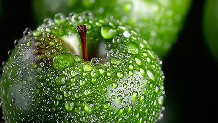 Fresh green apples with water droplets on surface - Powered by Adobe