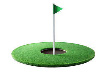 Golf putting green with flag isolated on transparent background for practice