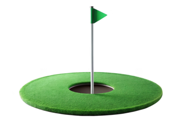 Golf putting green with flag isolated on transparent background for practice