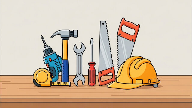 Construction Tools A Colorful and Organized Toolkit Arrangement