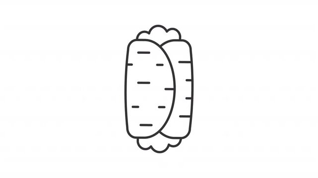 Animated burrito line icon. Tortilla roll with tasty filling animation. Traditional Mexican dish. Healthy fast food. Nutritious snack. Outline element on white background. HD video with alpha channel