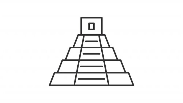 Animated Maya pyramid line icon. Ancient Mesoamerican architecture animation. South American cultural heritage. Zikkurat. Outline element on white background. HD video with alpha channel