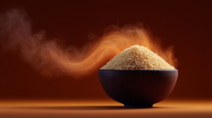 Steaming bowl of rice kitchen food photography warm environment closeup culinary delight