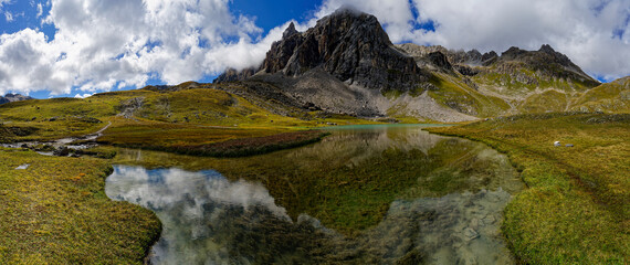 mountain landscape with lake and mountains