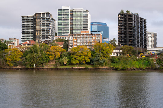 large apartment buildings by the Brisbane River
