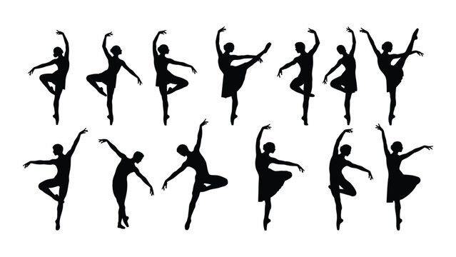 Ballet dancer silhouettes isolated on white background, Vector