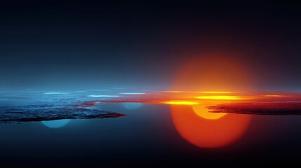 Serene nightscape glowing hotspots over a tranquil body of water in digital art