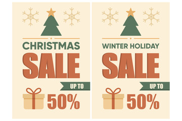 Modern Flat Design Christmas and Winter Holiday Sale Banners in Pastel Warm Colors
