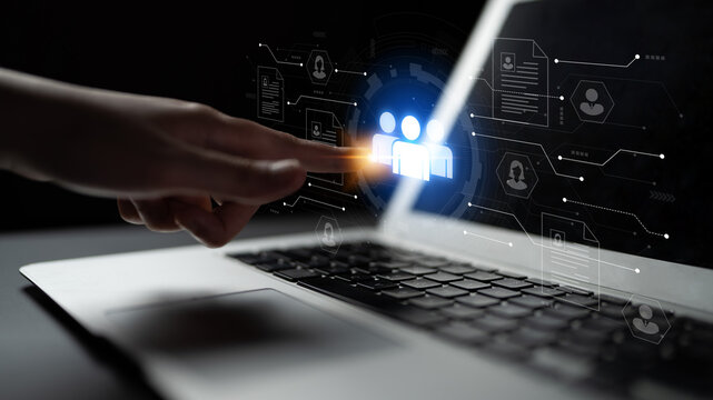 Concept of a digital human resources platform for workforce management. An applicant tracking system helps in team building by organizing employee and candidate profiles. Fermion