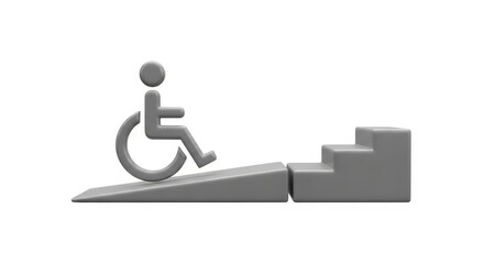 Accessibility ramp symbol for wheelchair access next to steps. Inclusion concept.