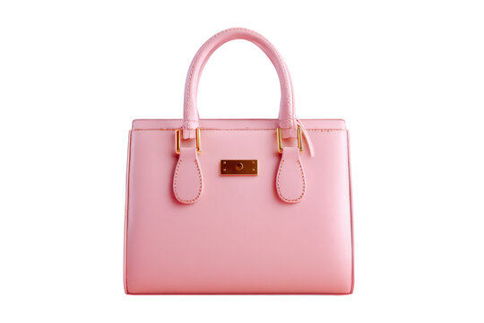 Pink leather handbag with gold hardware on black background image