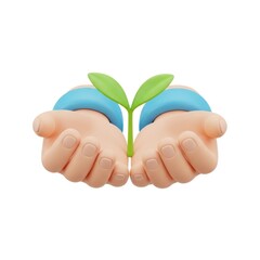 Hands holding a small plant. Concept for growth, care, and environmental protection.