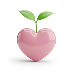Pink heart with a sprout growing from it. Symbolizes growth, love, and new beginnings.