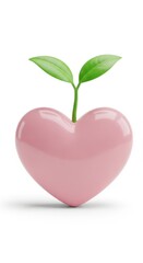 Pink heart with green sprout. Love and growth concept. New life and healthcare.