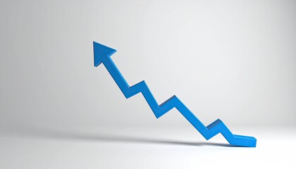 Blue upward zig-zag arrow on gray background