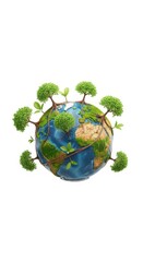 Earth globe with trees and green leaves. Nature concept for environment and ecology.