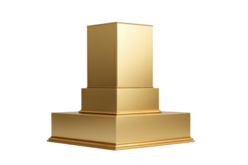 Golden tiered pedestal with sharp edges against black background podium stand