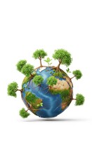 Earth globe with trees and roots, symbolizing environmental conservation and growth.