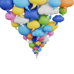 Colorful 3d speech bubbles and clouds cascading down, communication and social media concept.