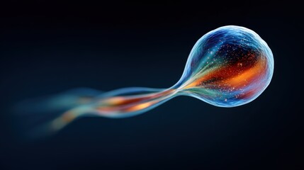 Microscopic aquatic cell flipping and rotating in water science abstract dark background