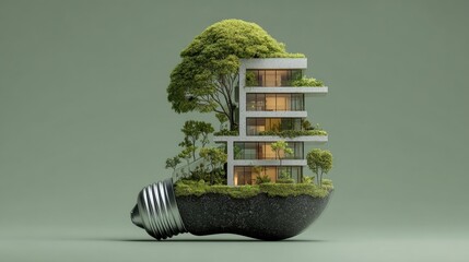 Innovative urban smart building modular design with nature integration in digital art