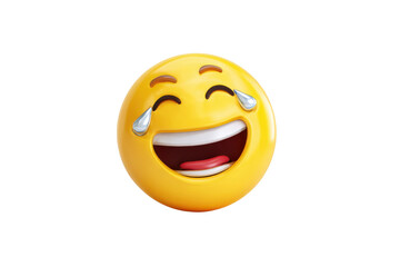 Fototapeta premium Yellow emoji face with tears of joy laughing with mouth open and tongue visible image