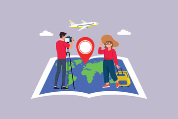 Travel experience couple. Travel&nbsp;Experience Concept. Colored flat vector illustration isolated