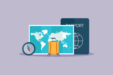 Travel experience concept with passport. Travel&nbsp;Experience Concept. Colored flat vector illustration isolated
