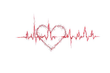 Red abstract heart shape electrocardiogram line on black background pulse