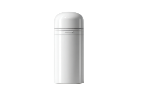 White cylindrical container with rounded cap and subtle groove detail cylinder bottle