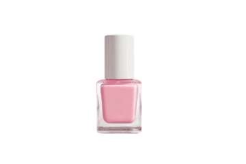 Clear glass bottle of pale pink nail polish with white cap image