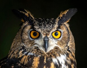 Close-up portrait of a majestic owl with striking yellow eyes (1)