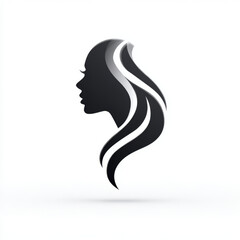 Stylized female head silhouette, sleek and elegant, with flowing hair for a beauty or salon logo against a white background