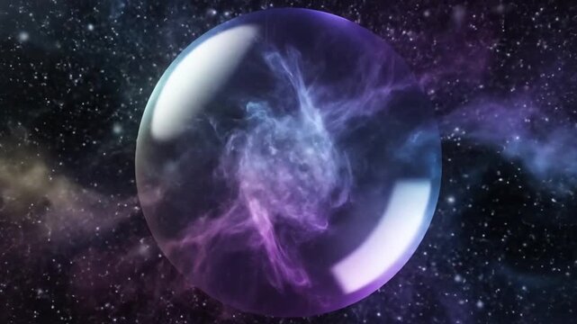 Captivating abstract sphere filled with swirling nebula, set against the backdrop of a vibrant starry galaxy. An artistic visualization of cosmic wonder