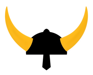 Pair of bright yellow devil horns with a curved shape isolated on transparent background