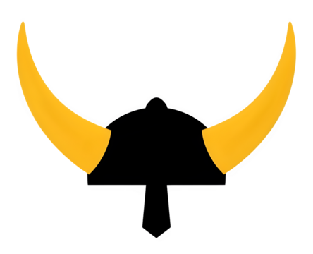 Pair of bright yellow devil horns with a curved shape isolated on transparent background