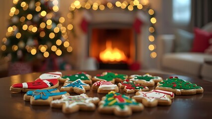 Festive Christmas Cookies Arranged on a Table in a Cozy Home Setting
