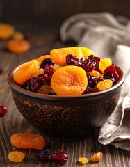 Assortment of Dried Fruits in Rustic Bowl
