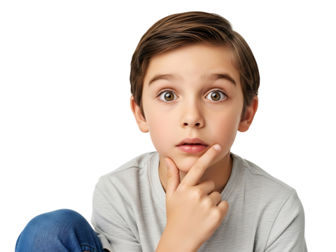 Curious Young Boy Expressive Thoughtful Face Portrait Wondering Child Pensive Look Adorable Kid Human Emotion