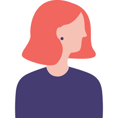 A Stylized Graphic Of A Woman With Red Hair And A Blue Shirt Against A Transparent Background Suitable For Avatars And Icons