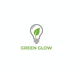 A logo featuring a lightbulb silhouette with a green leaf inside, paired with the text "GREEN GLOW