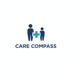 A logo featuring stylized figures and a blue plus sign. The text "CARE COMPASS" is below