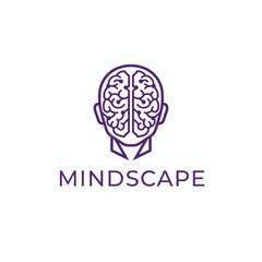 A purple line art illustration featuring a brain within a head outline, and a wordmark below