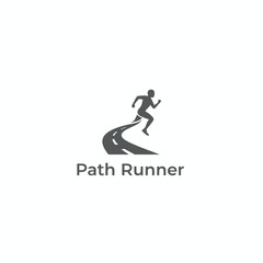 A silhouette of a runner on a winding road, with text below. The image is on a white background