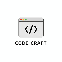 Stylized programming icon with code symbols inside a window, with the phrase "CODE CRAFT" below