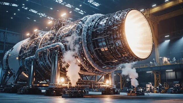 Massive Jet Engine Under Construction - A Glimpse into Aerospace Engineering.